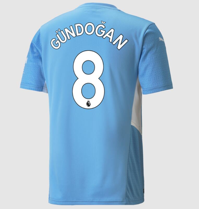 2021/22 Manchester City Home Kit Soccer Jersey with Ilkay Gündogan 8 printing